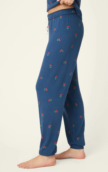 Star Spangled True Navy Cherry Print Banded Pants - PJ Salvage