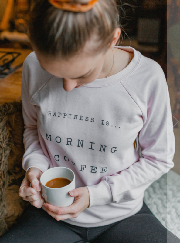 Women's Happiness is Coffee Crew Sweatshirt, Charcoal & Ballet Pink - Lemon Water Wellness