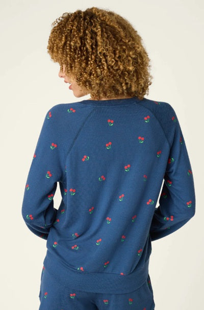 Star Spangled True Navy Cherry Print Long Sleeve Top - PJ Salvaje