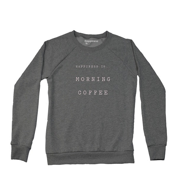 Women's Happiness is Coffee Crew Sweatshirt, Charcoal & Ballet Pink - Lemon Water Wellness